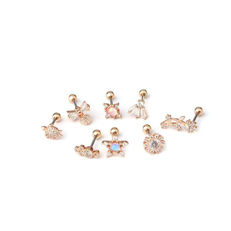 Stainless Steel Microinlaid Zircon Screw Ball Ear Nail Electroplated Fashion Earrings - Image 4