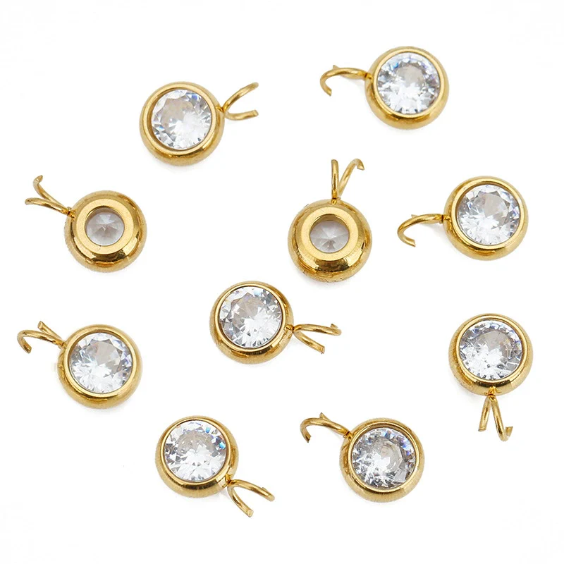 Stainless Steel Mini Round Welded Open Ring Diamond Pendant Beaded Jewelry Accessories - Image 2
