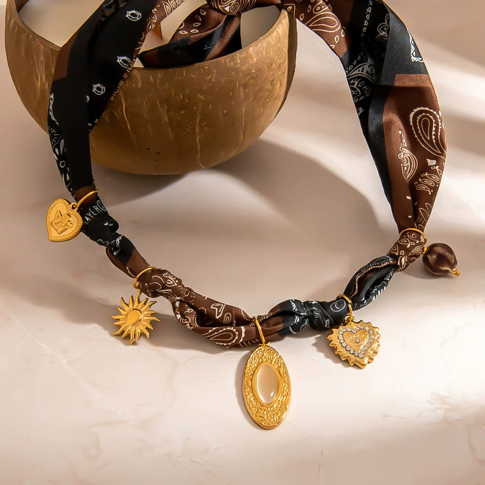 Stainless Steel Minimalist Style Electroplated Necklace And Silk Scarf Jewelry - Image 4