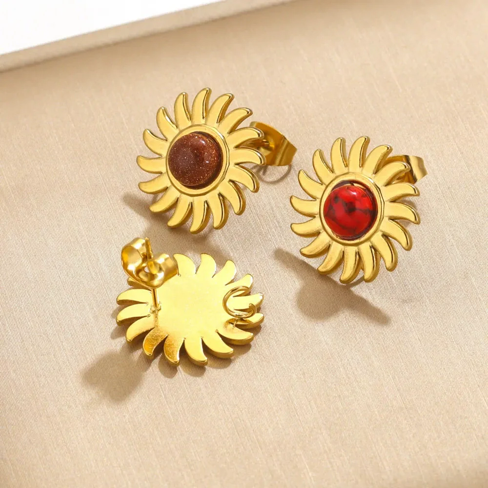 Stainless Steel Natural Geometric Tiger Eye Stone Stud Earrings Electroplated Diy Jewelry Accessories Unisex - Image 4