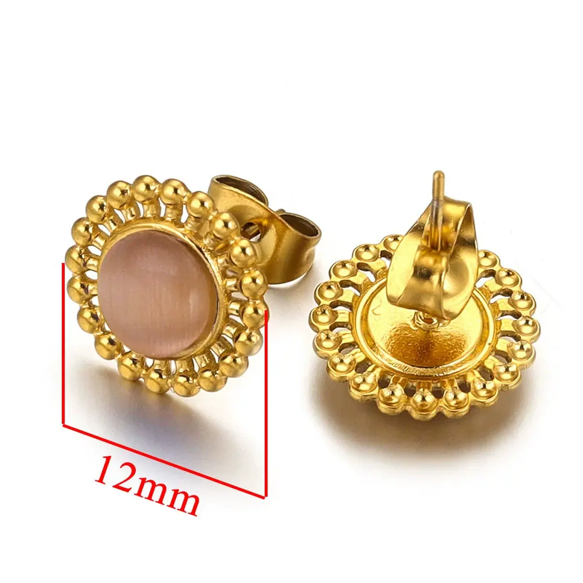 Stainless Steel Natural Stone Geometric Stud Earrings With Electroplating - Image 9