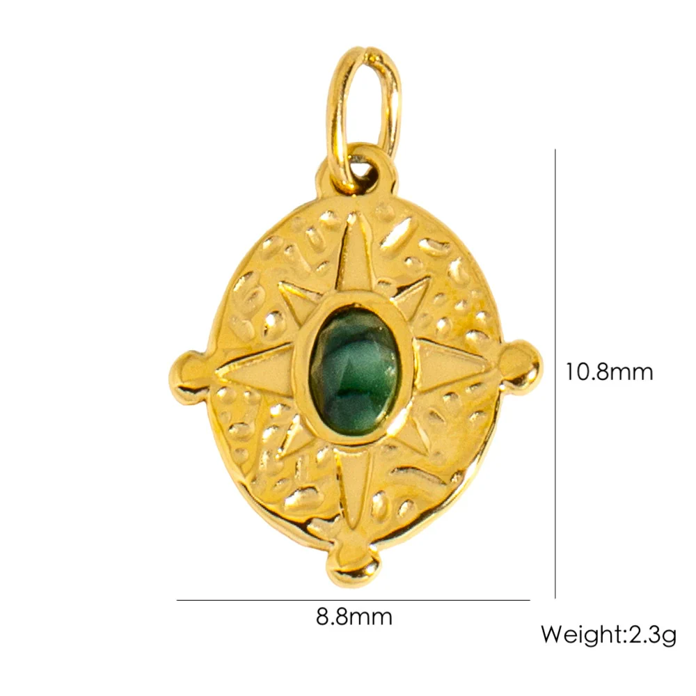 Stainless Steel Natural Stone Pendant Jewelry With Geometric Style Electroplated Pleated Oval And Star Shapes - Image 6