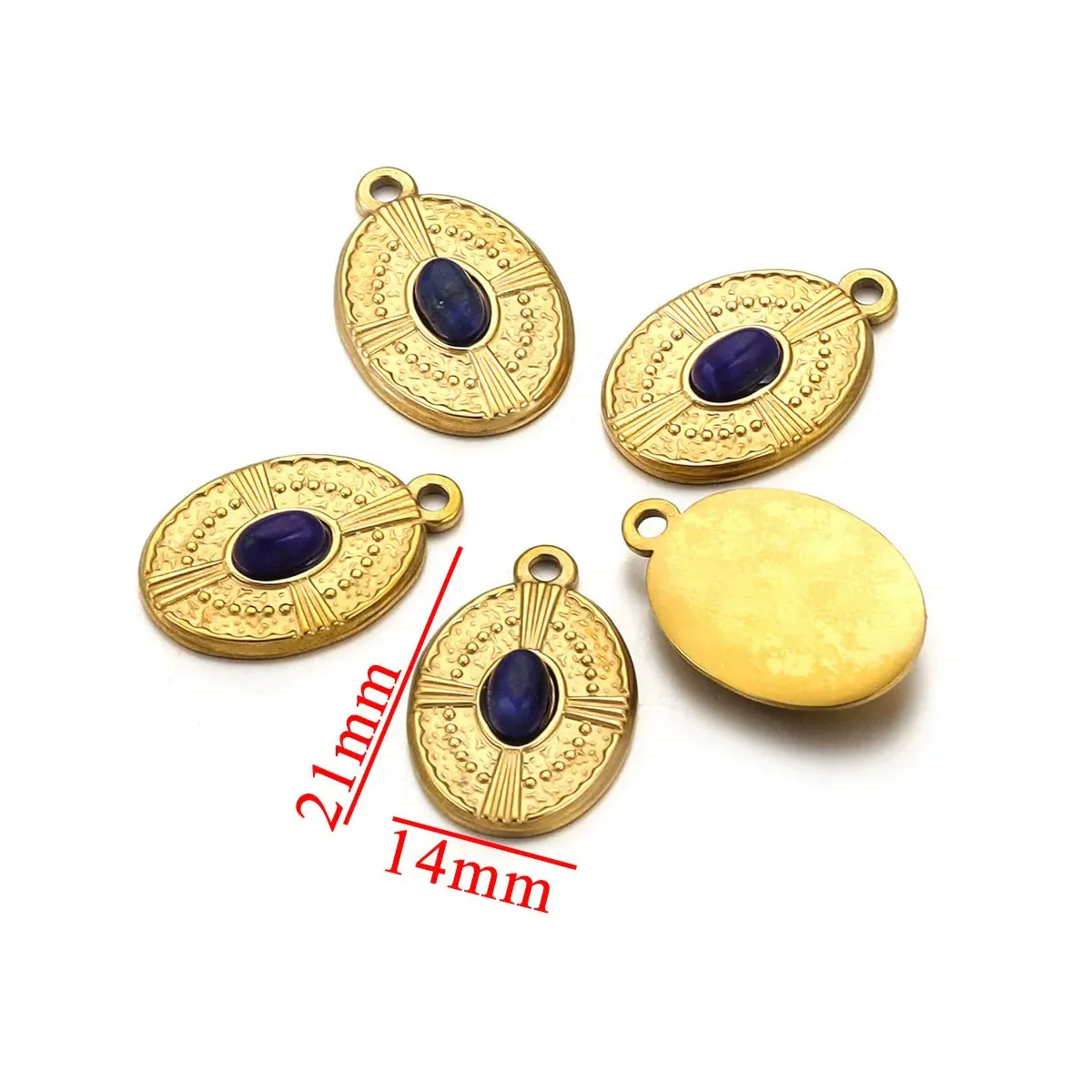 Stainless Steel Natural Stone Round Oval Vintage Embossed Pendant Jewelry Accessories For Necklace Earrings With Electroplating - Image 10
