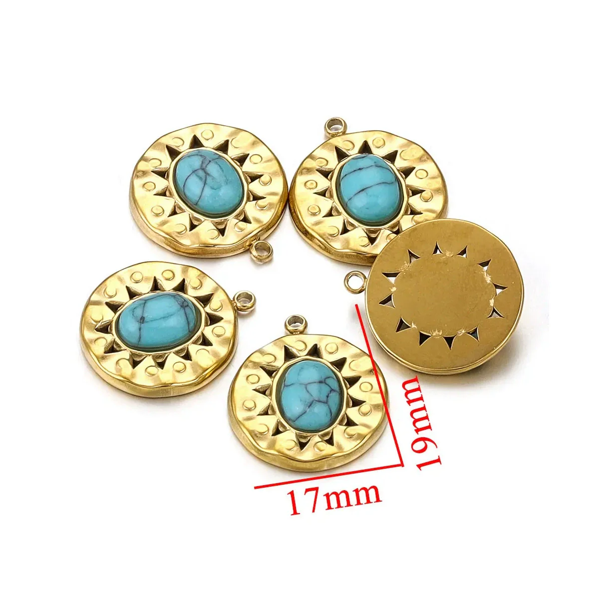 Stainless Steel Natural Stone Round Oval Vintage Embossed Pendant Jewelry Accessories For Necklace Earrings With Electroplating - Image 11