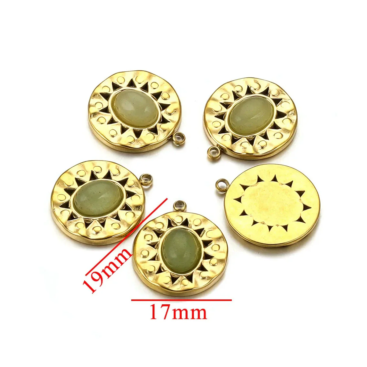 Stainless Steel Natural Stone Round Oval Vintage Embossed Pendant Jewelry Accessories For Necklace Earrings With Electroplating - Image 12