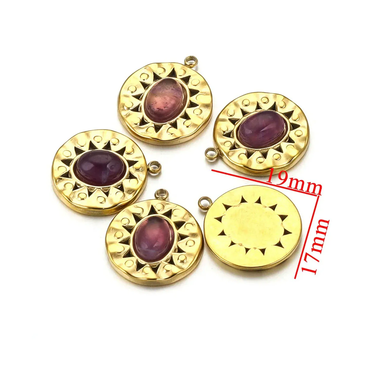 Stainless Steel Natural Stone Round Oval Vintage Embossed Pendant Jewelry Accessories For Necklace Earrings With Electroplating - Image 13