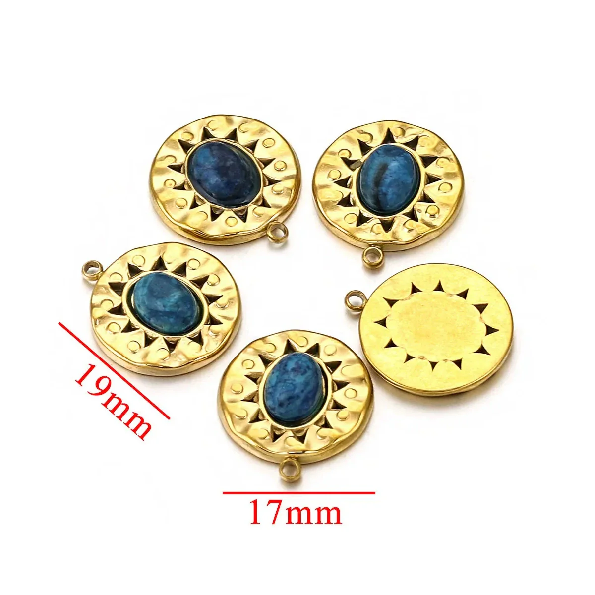 Stainless Steel Natural Stone Round Oval Vintage Embossed Pendant Jewelry Accessories For Necklace Earrings With Electroplating - Image 14