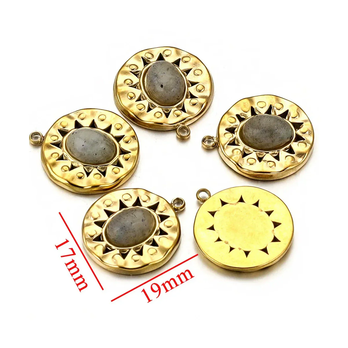 Stainless Steel Natural Stone Round Oval Vintage Embossed Pendant Jewelry Accessories For Necklace Earrings With Electroplating - Image 15