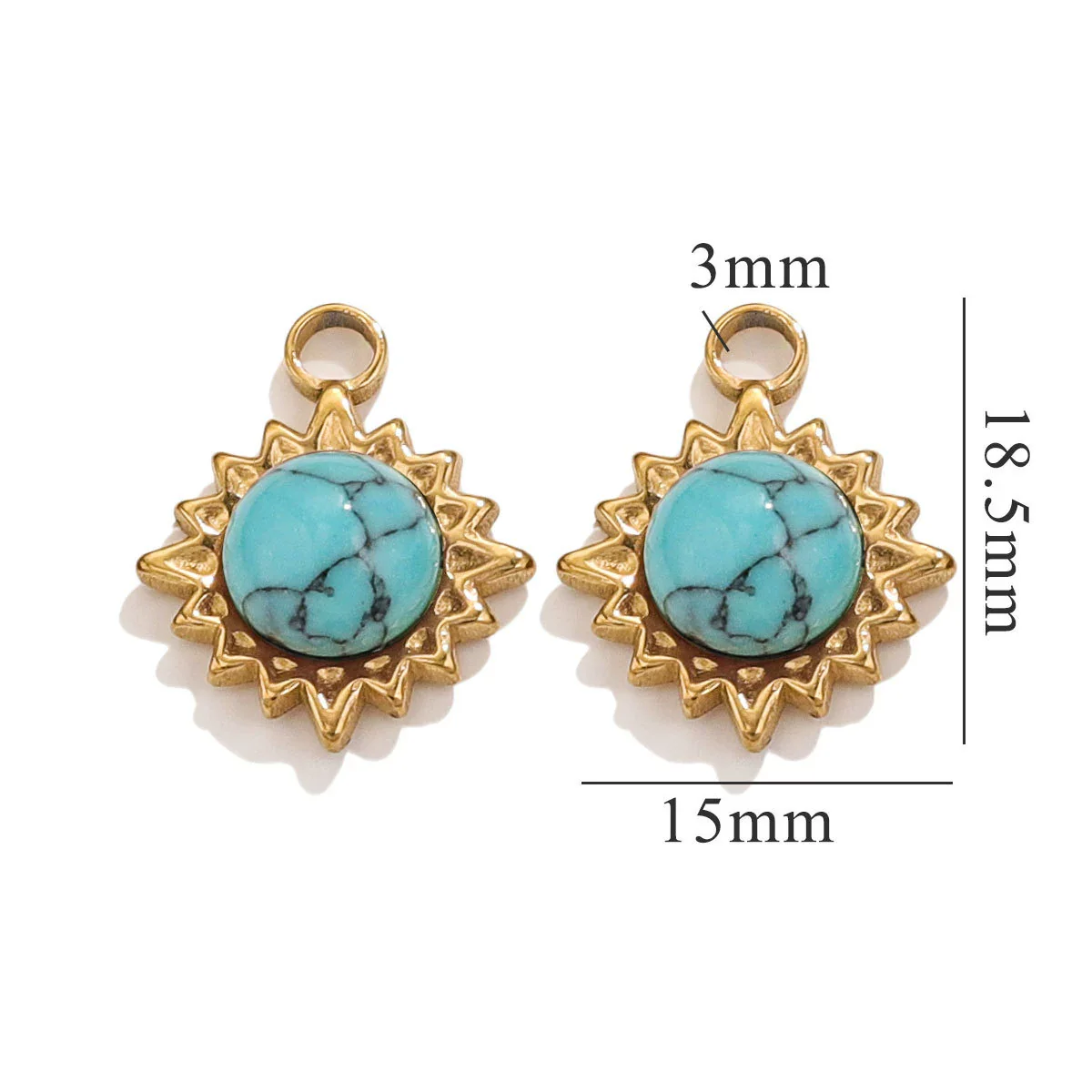 Stainless Steel Natural Stone Turquoise Pendant Necklace Earrings Diy Accessories With Electroplating And Geometric Ushape Design - Image 6