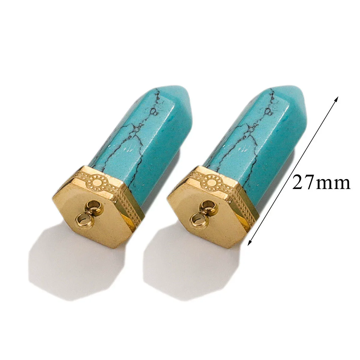 Stainless Steel Natural Stone Water Drop Jewelry Accessories Earrings Necklace With Bullet Shape Electroplated 18K - Image 9