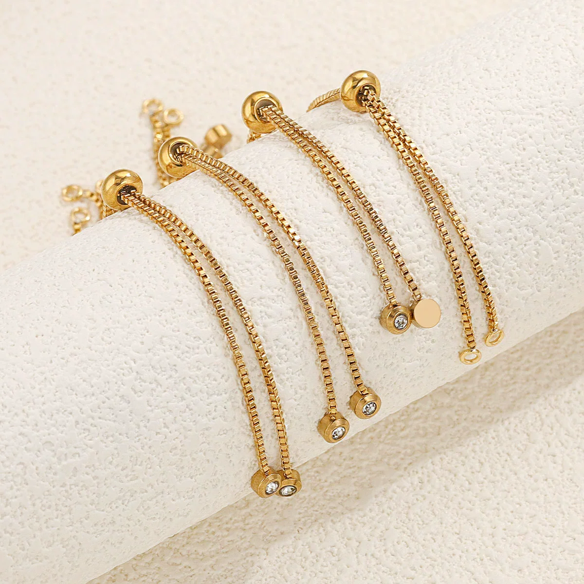Stainless Steel Natural Style Box Chain Adjustable Bracelet With Flat Positioning Beads Electroplating Jewelry - Image 3
