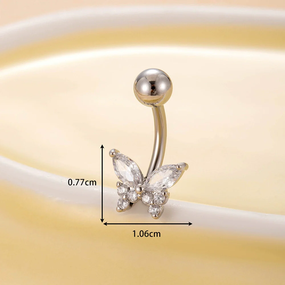 Stainless Steel Navel Ring With Zircon Butterfly Snake Design Electroplated Women's Fashion Jewelry - Image 14