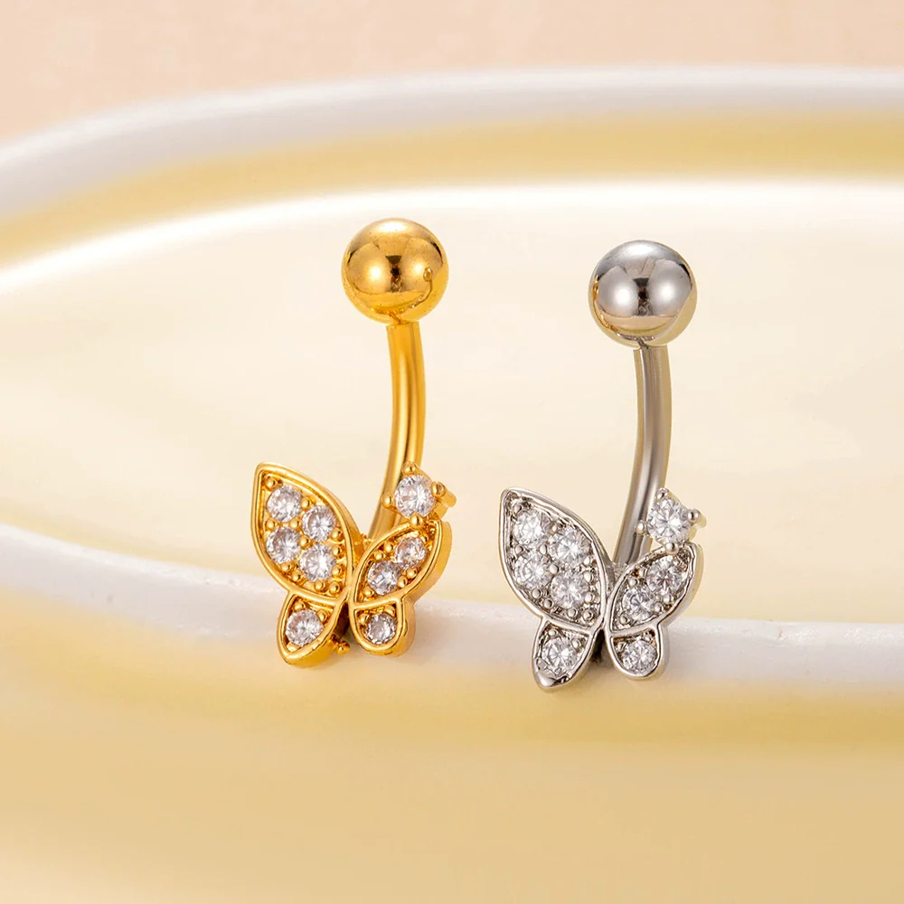 Stainless Steel Navel Ring With Zircon Butterfly Snake Design Electroplated Women's Fashion Jewelry - Image 4