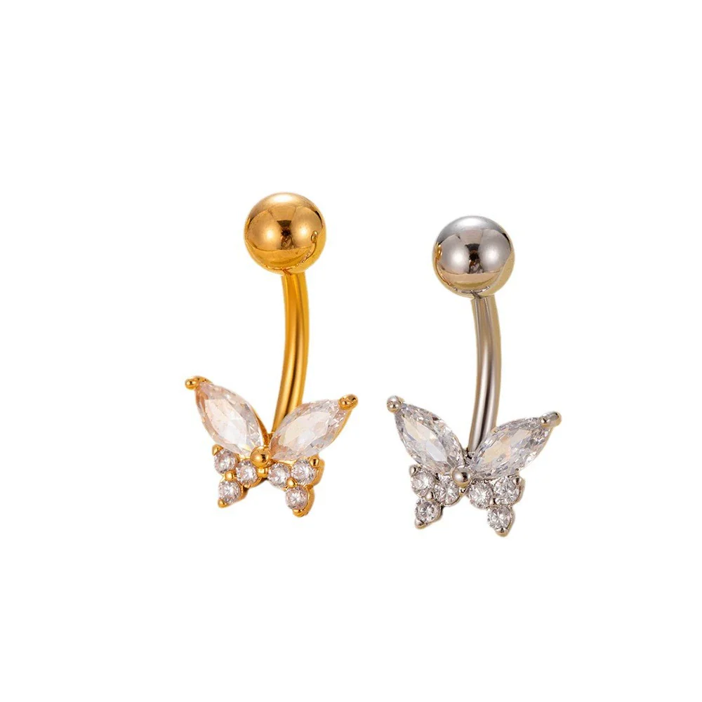 Stainless Steel Navel Ring With Zircon Butterfly Snake Design Electroplated Women's Fashion Jewelry - Image 5