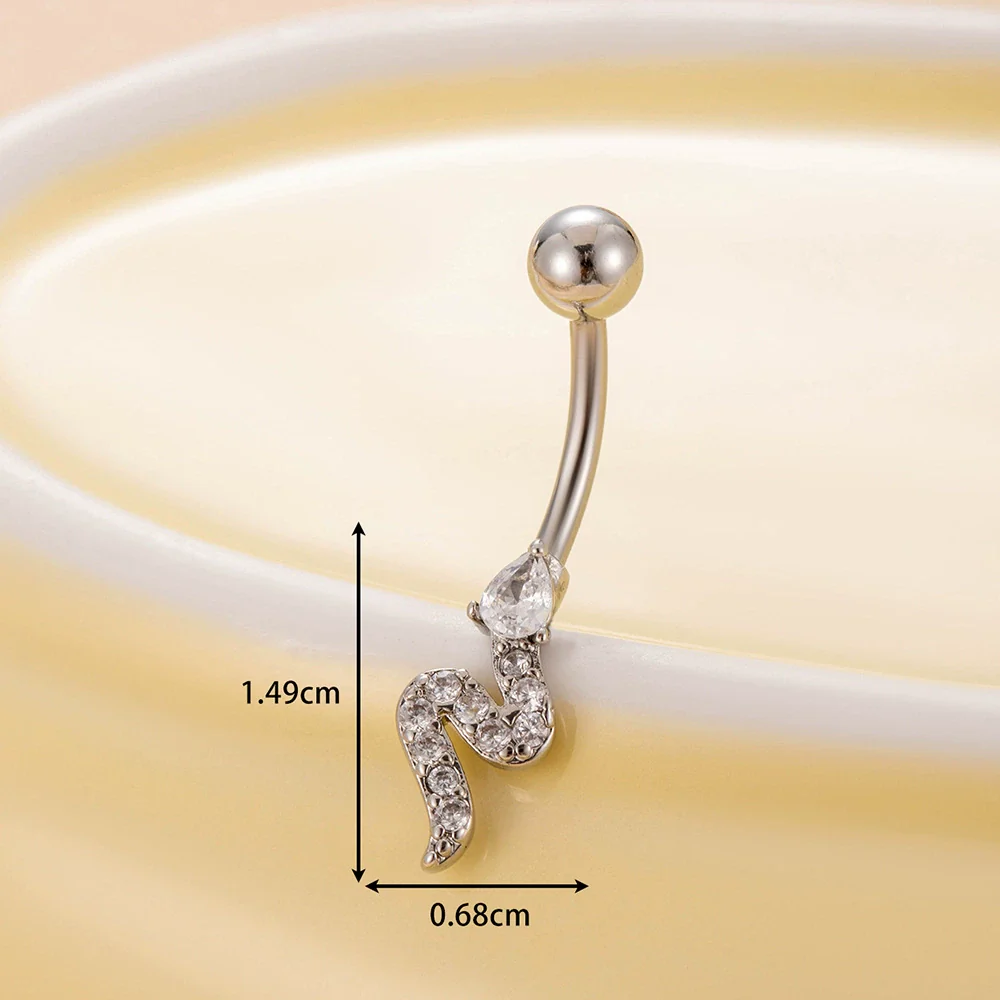Stainless Steel Navel Ring With Zircon Butterfly Snake Design Electroplated Women's Fashion Jewelry - Image 6