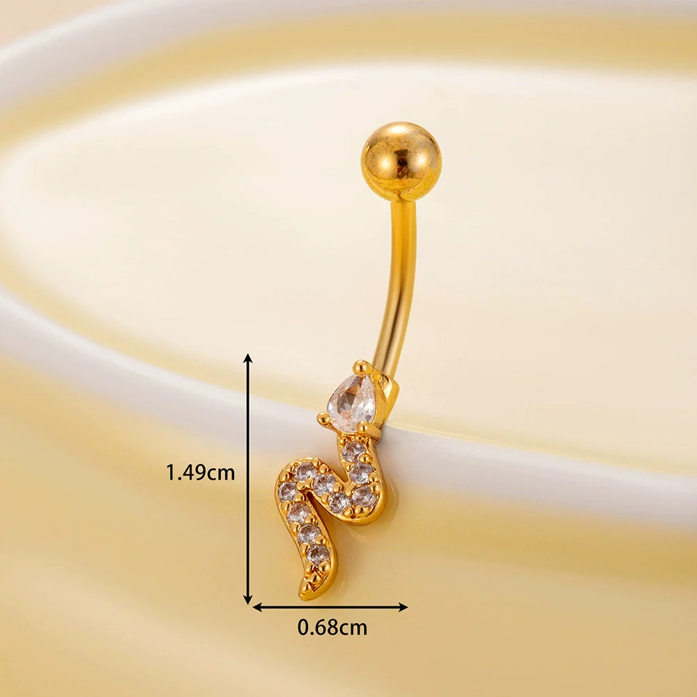 Stainless Steel Navel Ring With Zircon Butterfly Snake Design Electroplated Women's Fashion Jewelry - Image 7