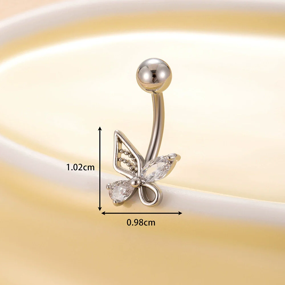 Stainless Steel Navel Ring With Zircon Butterfly Snake Design Electroplated Women's Fashion Jewelry - Image 8