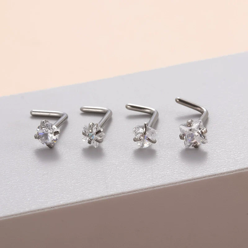 Stainless Steel Nose Nail Love Fivepointed Star Square Round Geometric Inlaid Zircon Puncture Jewelry For Women - Image 4
