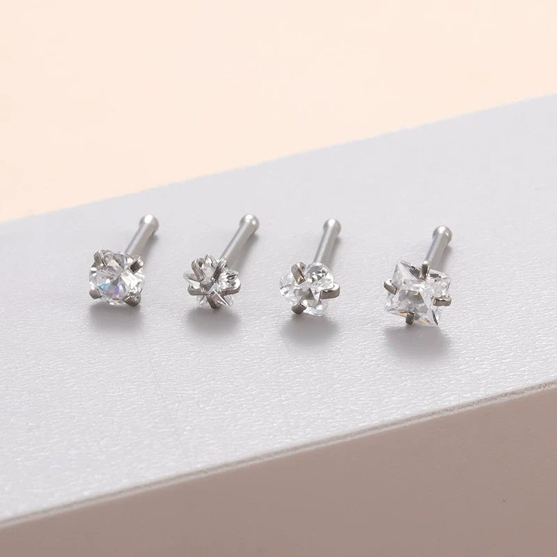 Stainless Steel Nose Nail Love Fivepointed Star Square Round Geometric Inlaid Zircon Puncture Jewelry For Women - Image 6