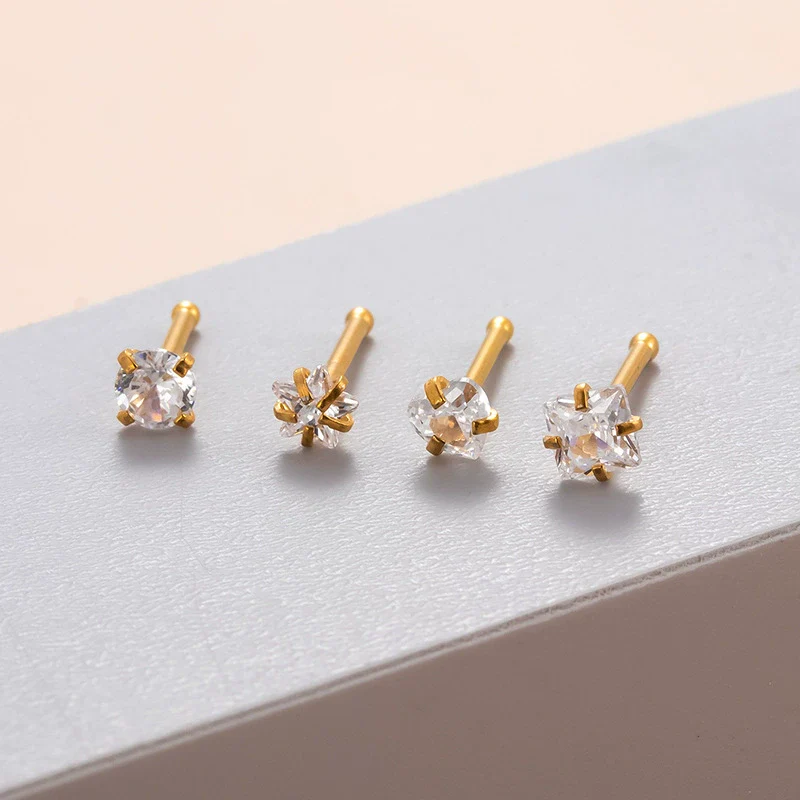 Stainless Steel Nose Nail Love Fivepointed Star Square Round Geometric Inlaid Zircon Puncture Jewelry For Women - Image 8