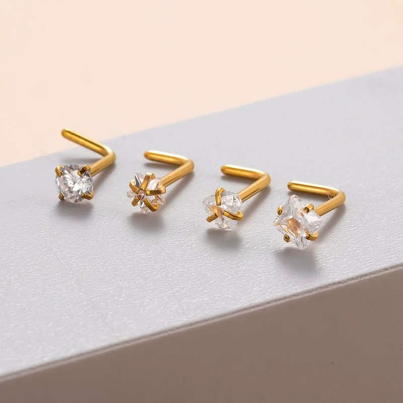 Stainless Steel Nose Nail Love Fivepointed Star Square Round Geometric Inlaid Zircon Puncture Jewelry For Women - Image 9