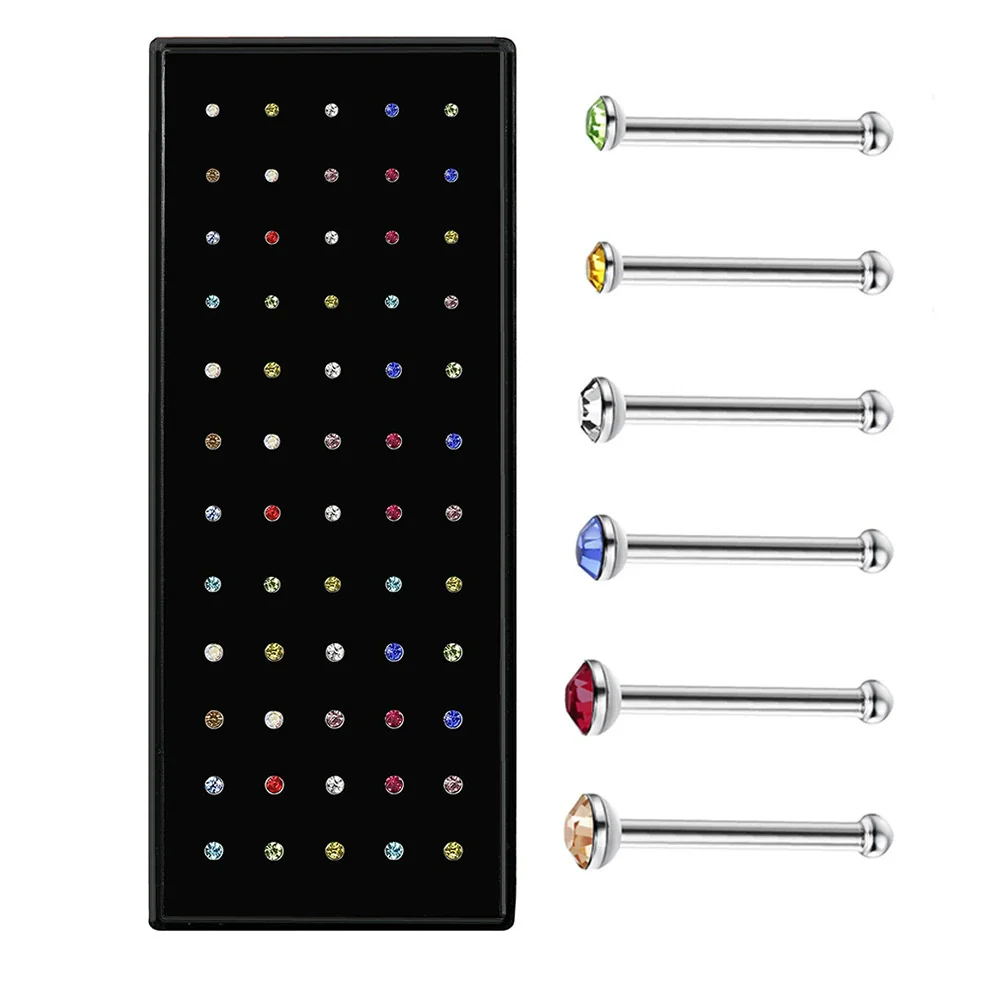 Stainless Steel Nose Studs And Nose Ring Piercing Jewelry With Diamond Round Style Unisex - Image 2