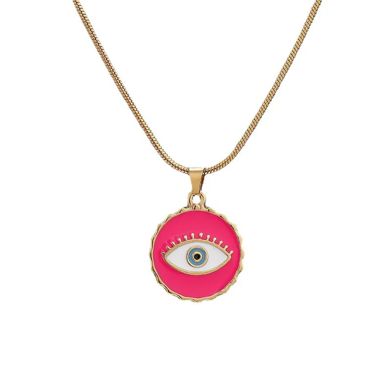 Stainless Steel Oil Dripping Eye Pendant Vintage Necklace Jewelry Accessories Electroplated
