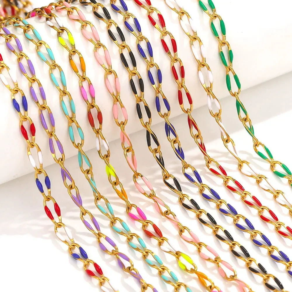 Stainless Steel Oil Dripping Twisted Oval Chain Titanium Steel Vacuum Electroplated Gold Chain For Necklace And Bracelet