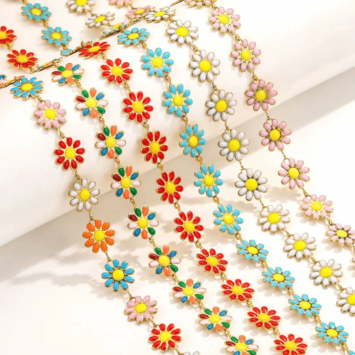 Stainless Steel Oil Drop Color Daisy Totem Handmade Jewelry Necklace Earrings
