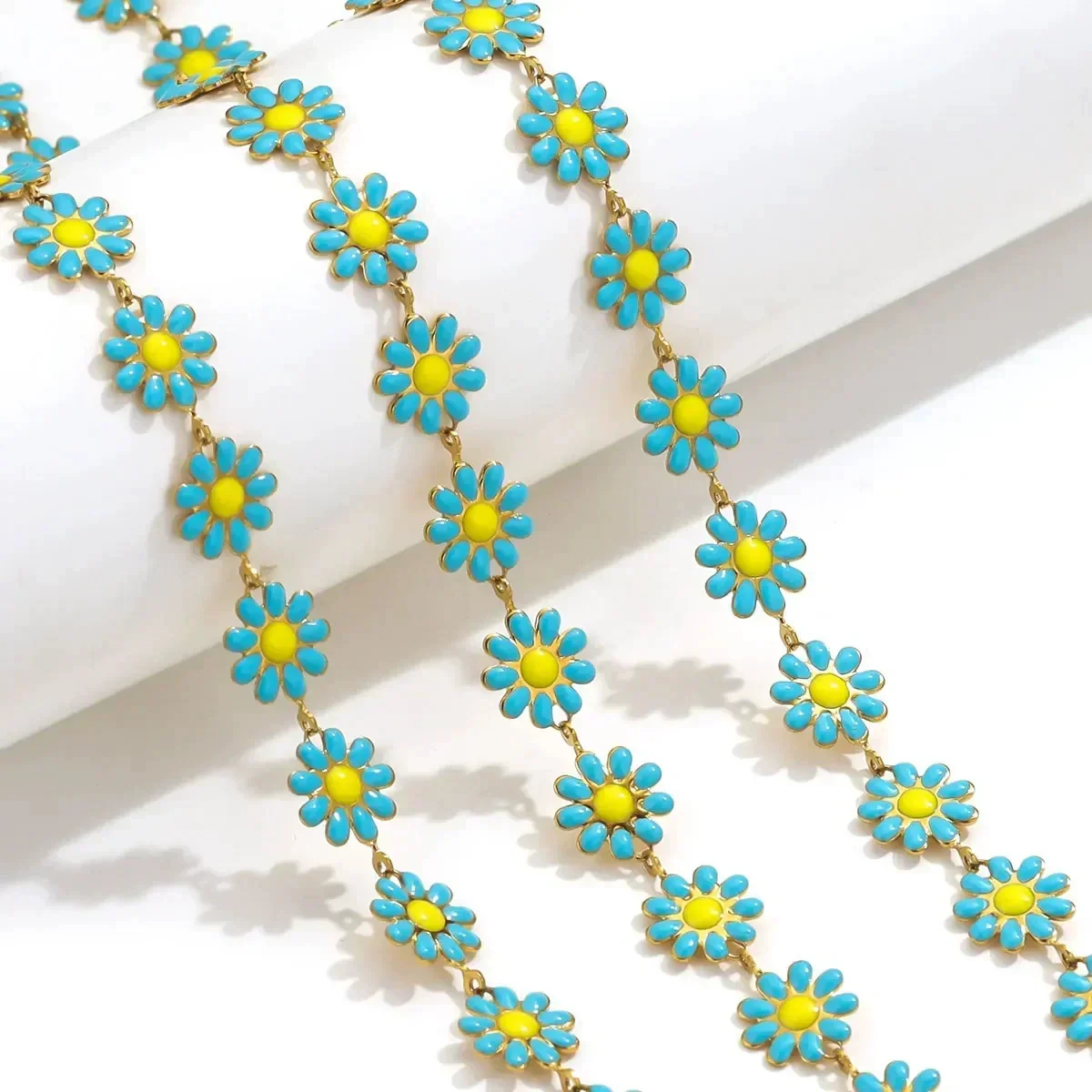 Stainless Steel Oil Drop Color Daisy Totem Handmade Jewelry Necklace Earrings - Image 10
