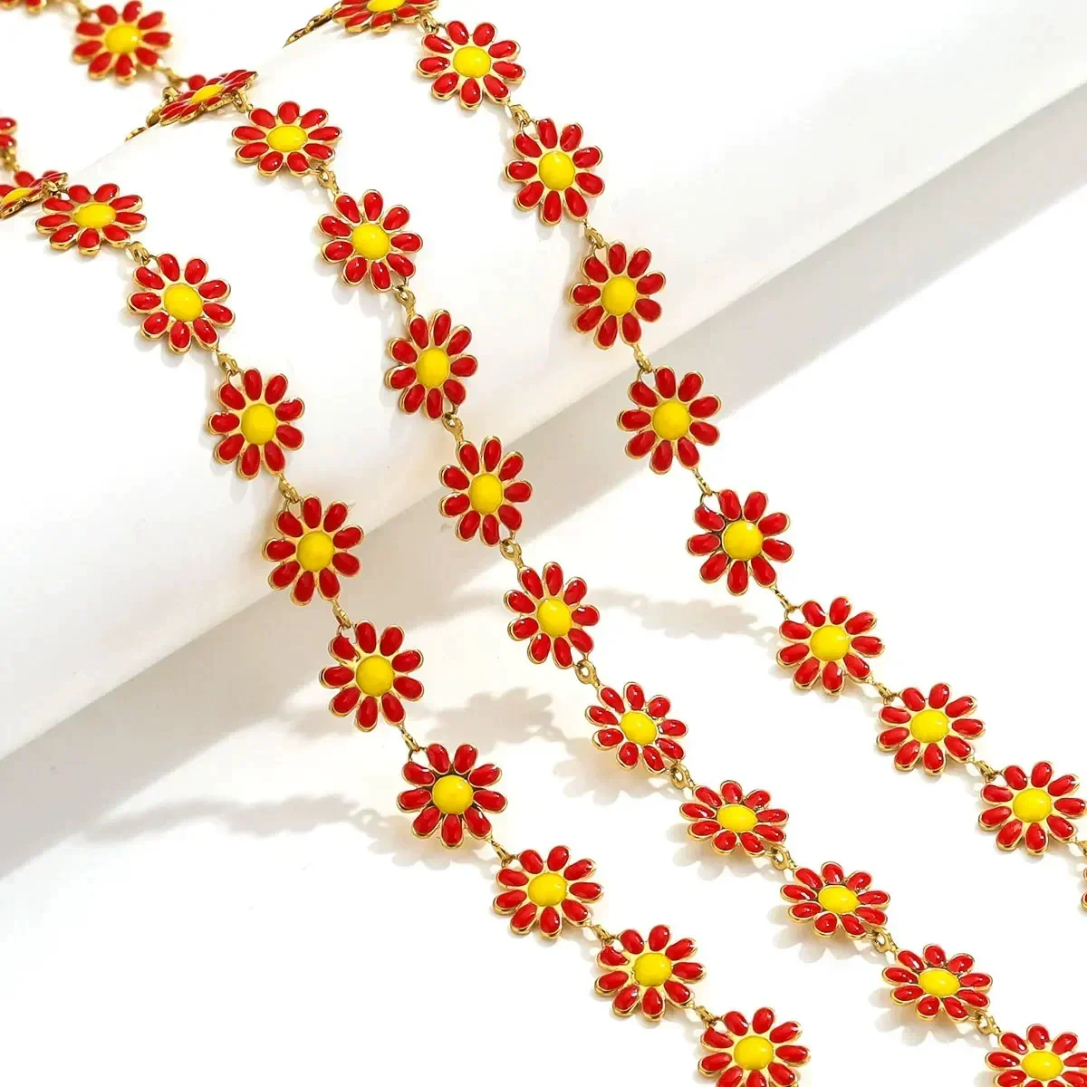 Stainless Steel Oil Drop Color Daisy Totem Handmade Jewelry Necklace Earrings - Image 11