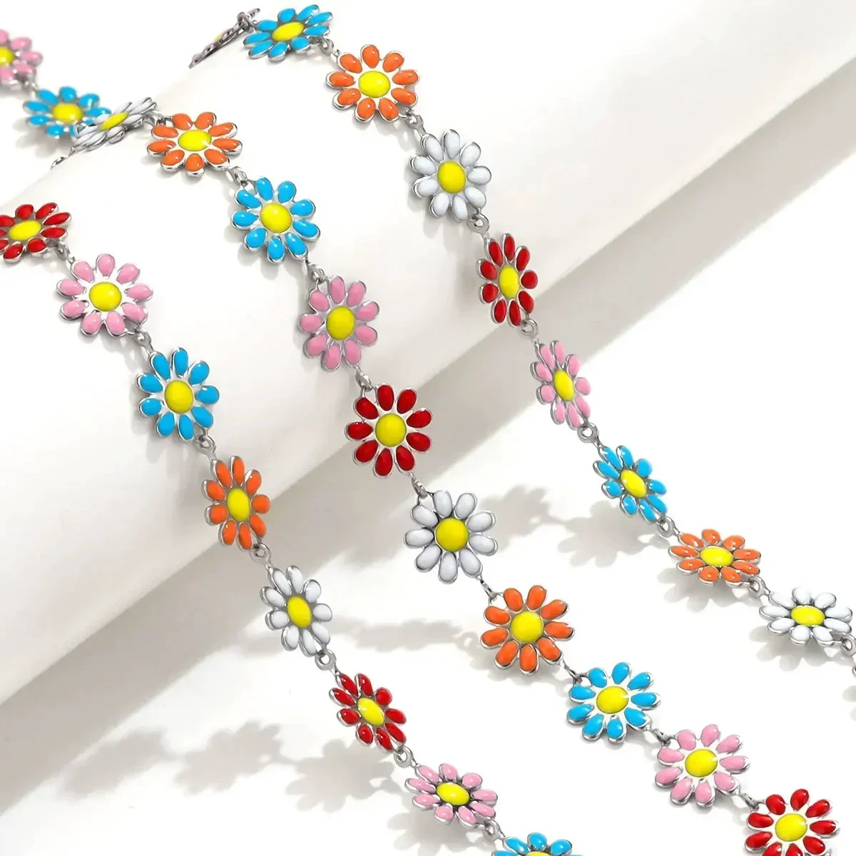 Stainless Steel Oil Drop Color Daisy Totem Handmade Jewelry Necklace Earrings - Image 13