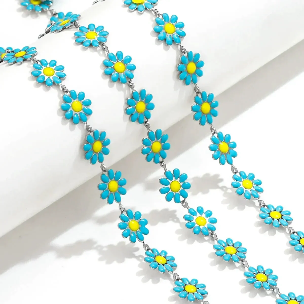 Stainless Steel Oil Drop Color Daisy Totem Handmade Jewelry Necklace Earrings - Image 16