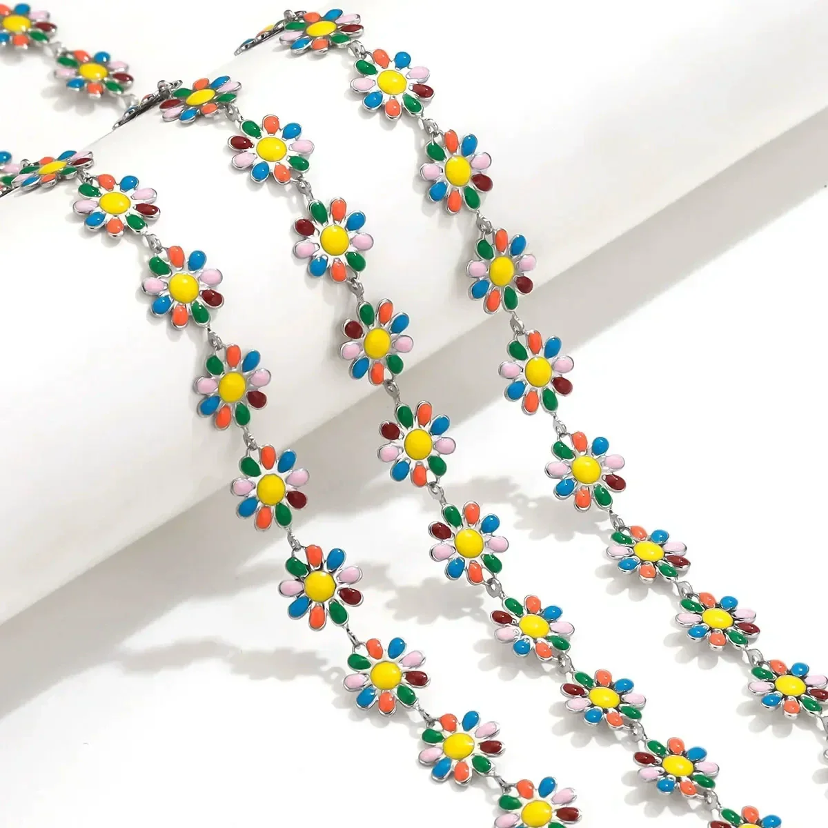 Stainless Steel Oil Drop Color Daisy Totem Handmade Jewelry Necklace Earrings - Image 18