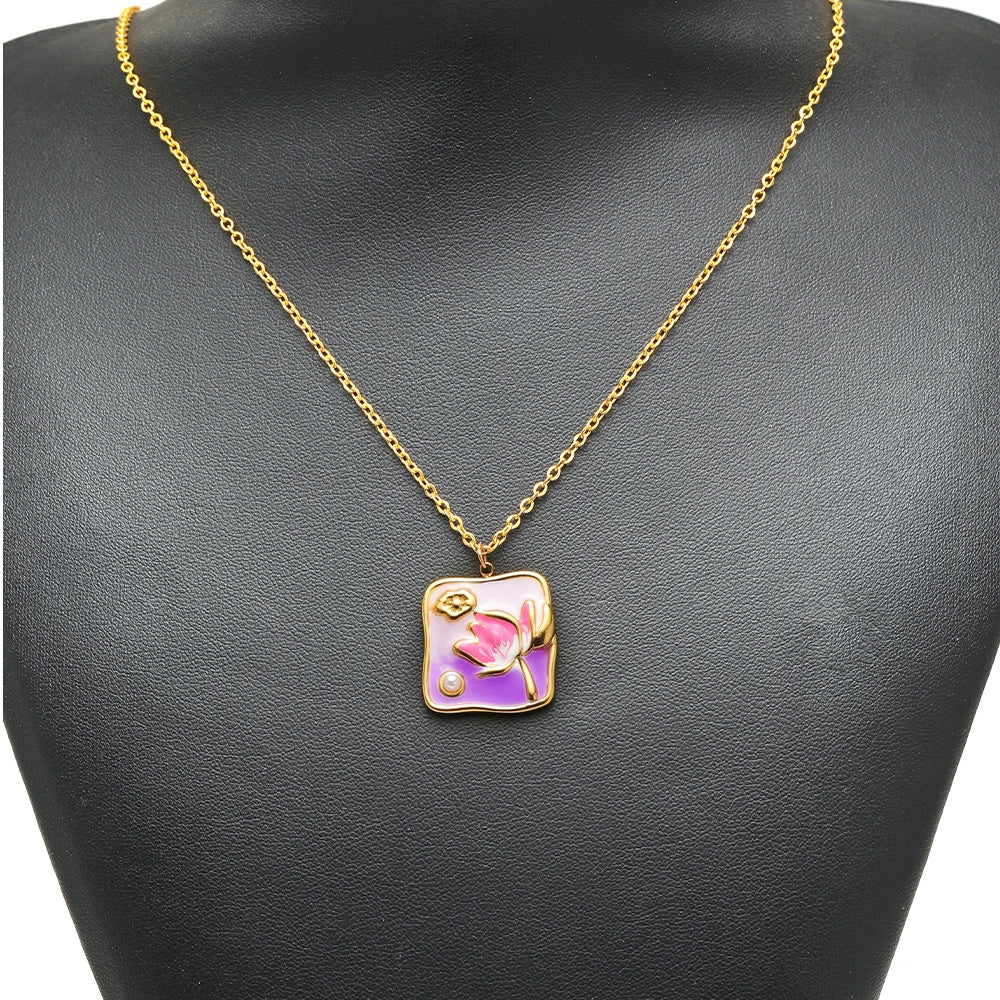 Stainless Steel Oil Drop Flower Geometric Pendant Jewelry Accessories - Image 3