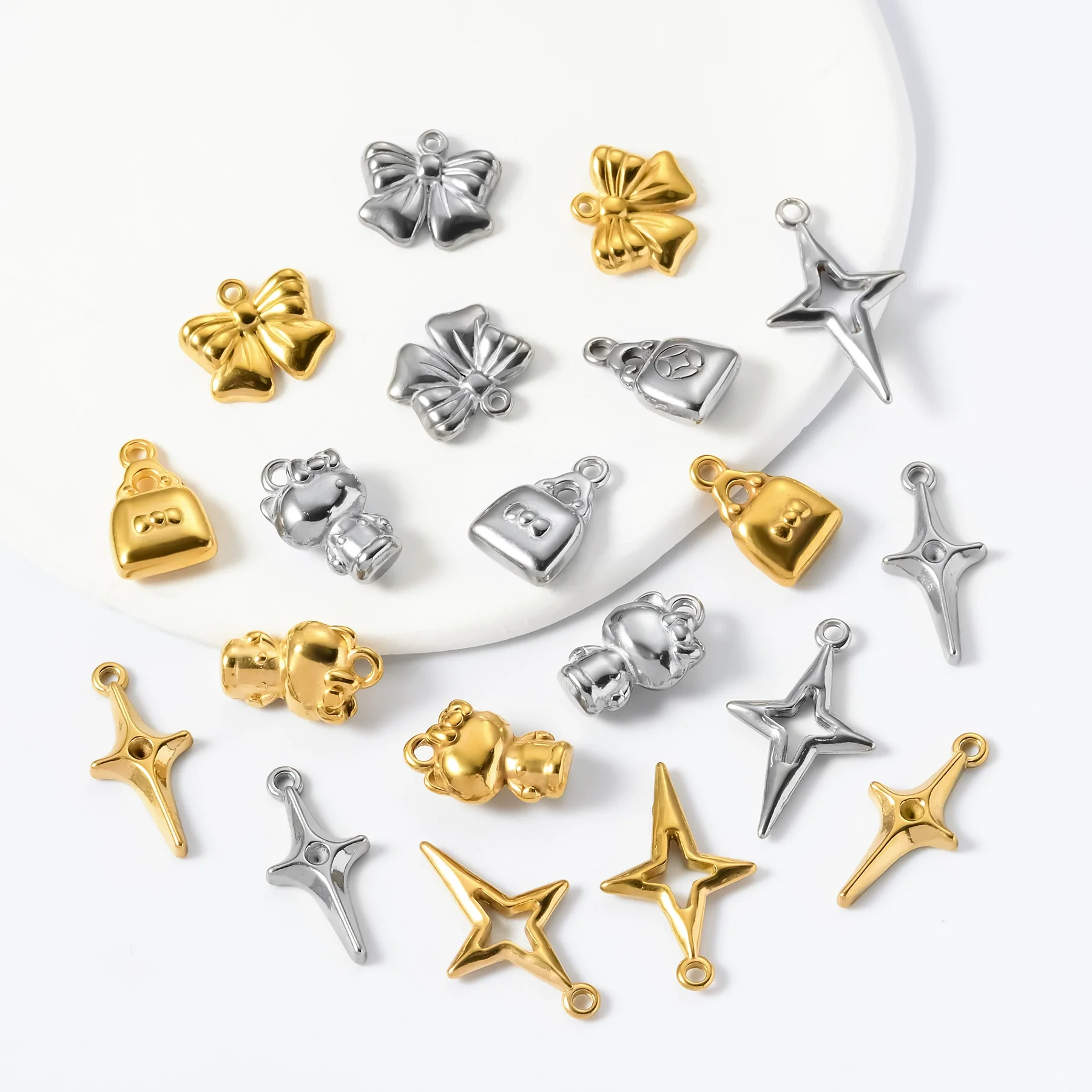 Stainless Steel Oil Pressure Pendant Bow Kt Cat Fourpointed Star 18K Gold Plated Necklace Hanging Ornaments - Image 3