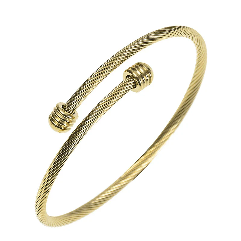 Stainless Steel Open Bracelet Metal Thread Ring Vacuum Furnace Plating Rose Gold Simple Geometric Style Jewelry - Image 4