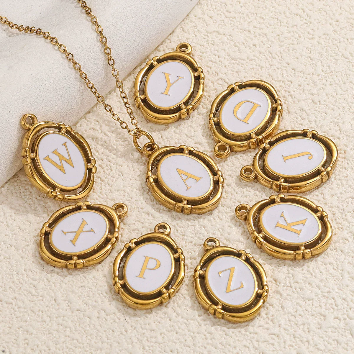 Stainless Steel Oval And Hexagonal Geometric Letter Pendant Jewelry Accessories With Electroplating