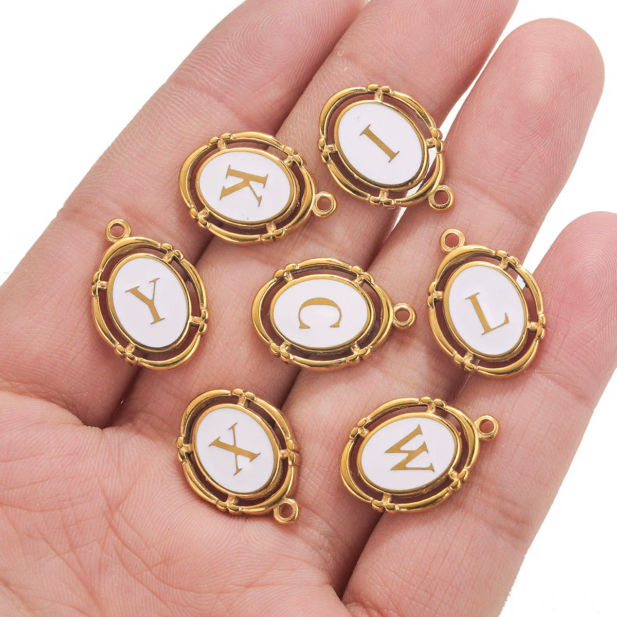 Stainless Steel Oval And Hexagonal Geometric Letter Pendant Jewelry Accessories With Electroplating - Image 3