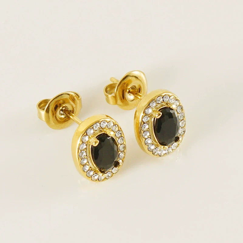 316L Stainless Steel Oval Inlaid Zircon Electroplating Women's Earrings - Image 2
