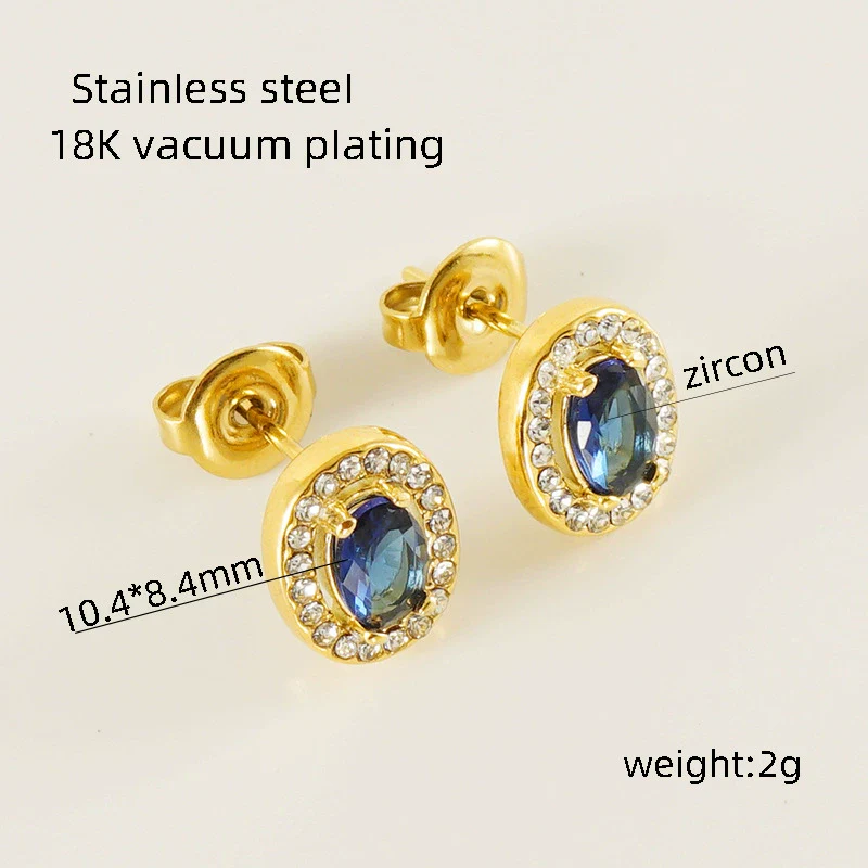 316L Stainless Steel Oval Inlaid Zircon Electroplating Women's Earrings - Image 9