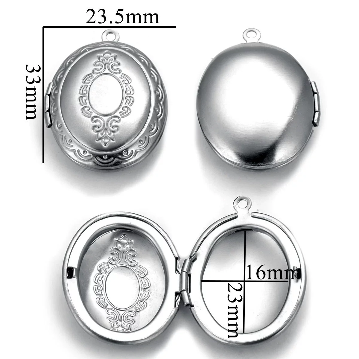 Stainless Steel Oval Photo Box Pendant Jewelry Accessories With Vintage Embossed Pattern And Electroplating - Image 10