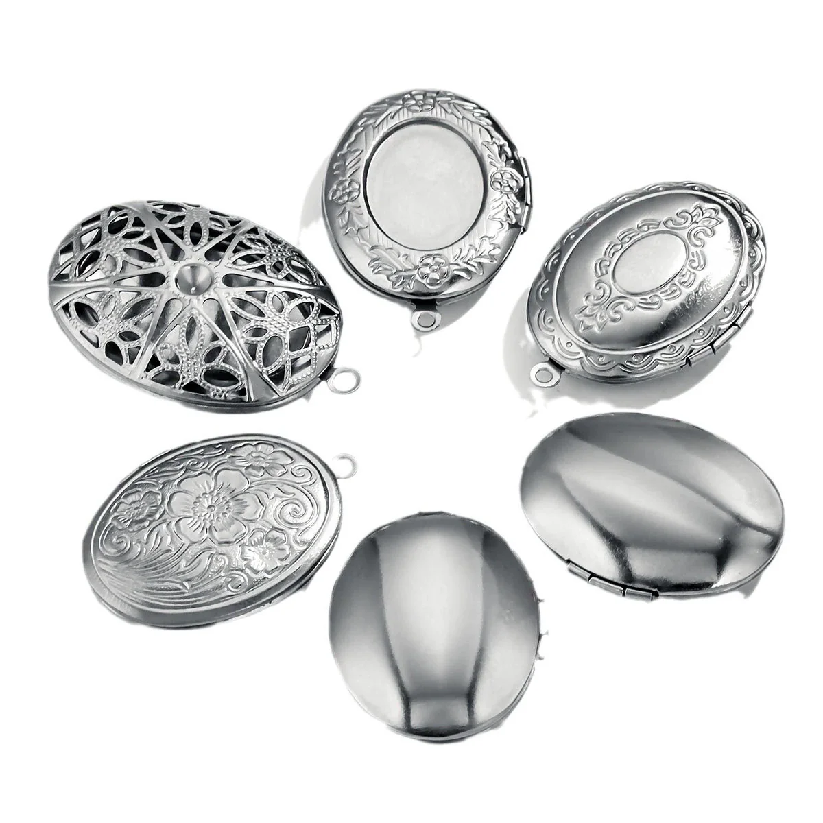 Stainless Steel Oval Photo Box Pendant Jewelry Accessories With Vintage Embossed Pattern And Electroplating - Image 5