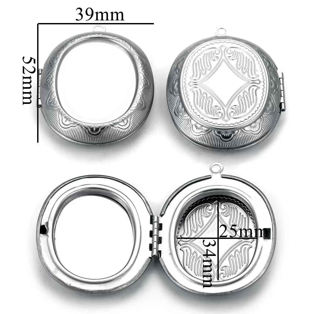 Stainless Steel Oval Photo Box Pendant Jewelry Accessories With Vintage Embossed Pattern And Electroplating - Image 7