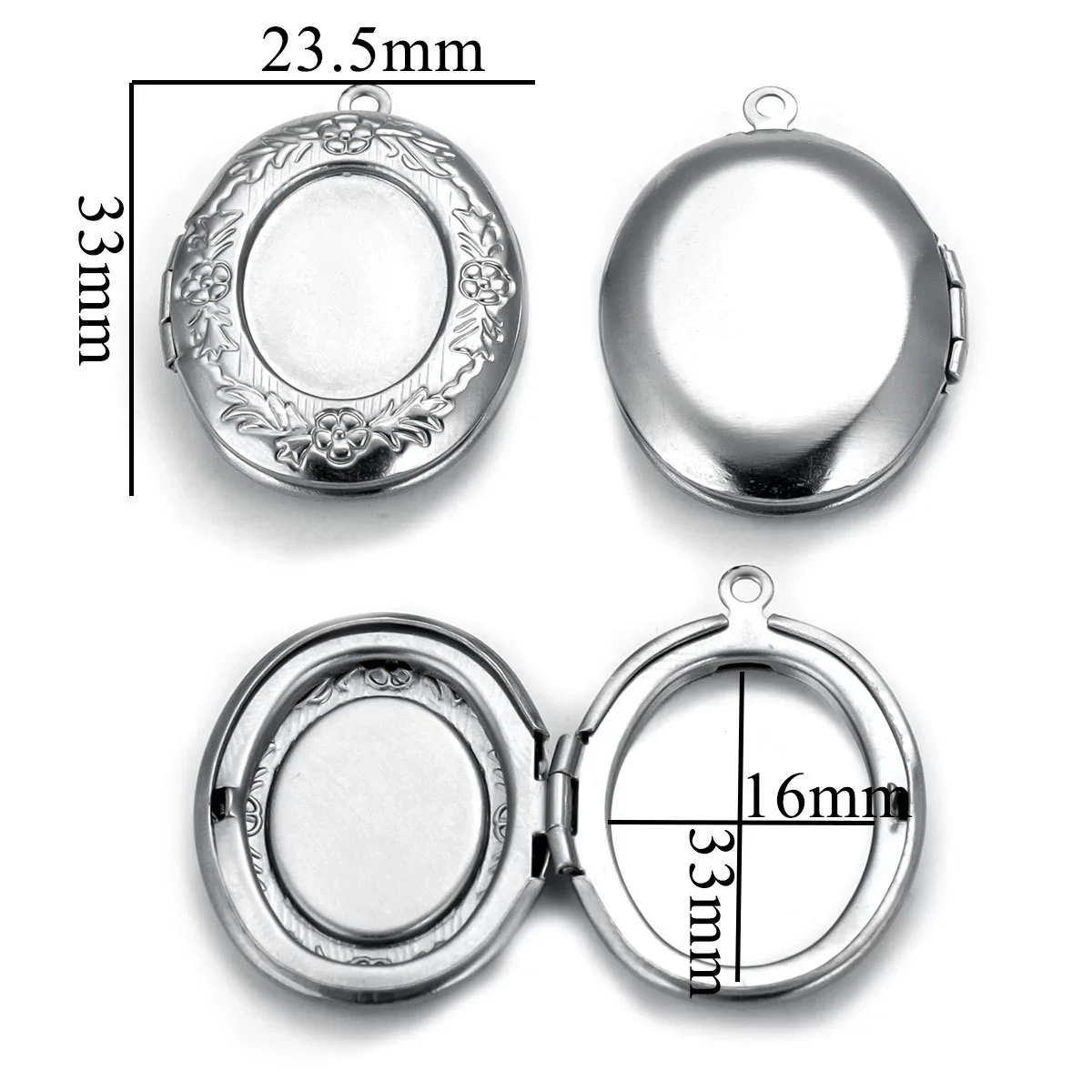 Stainless Steel Oval Photo Box Pendant Jewelry Accessories With Vintage Embossed Pattern And Electroplating - Image 8