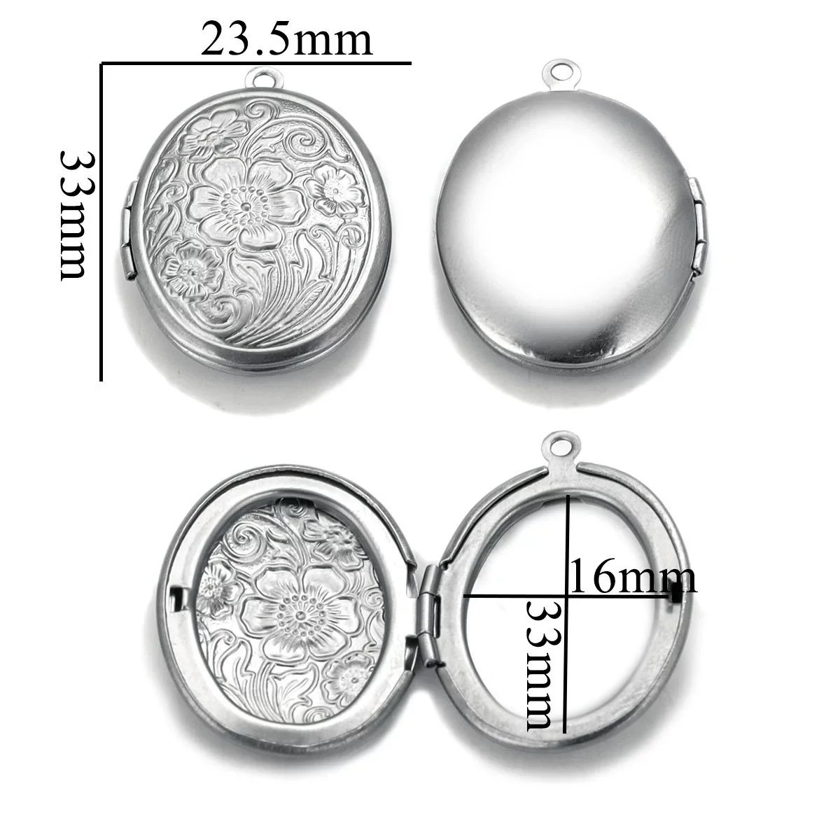 Stainless Steel Oval Photo Box Pendant Jewelry Accessories With Vintage Embossed Pattern And Electroplating - Image 9