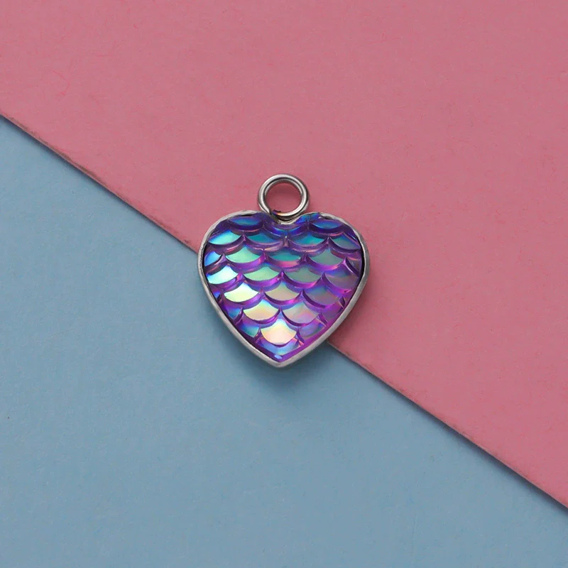 Stainless Steel Peach Heart Fish Scale Pendant Jewelry Accessories Fine Polishing - Image 3