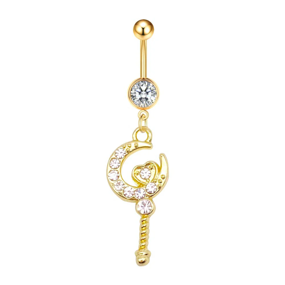 Stainless Steel Peach Heart Moon Pendant Navel Ring Women's Body Piercing Jewelry With Electroplating And Flower Design - Image 5