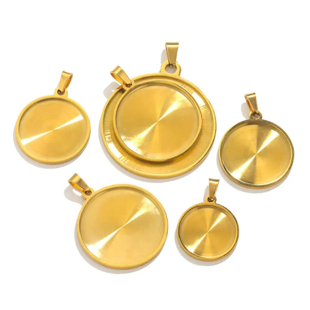 Stainless Steel Pendant With Round Base Tray Carved And Return Pattern Electroplated Accessories - Image 7