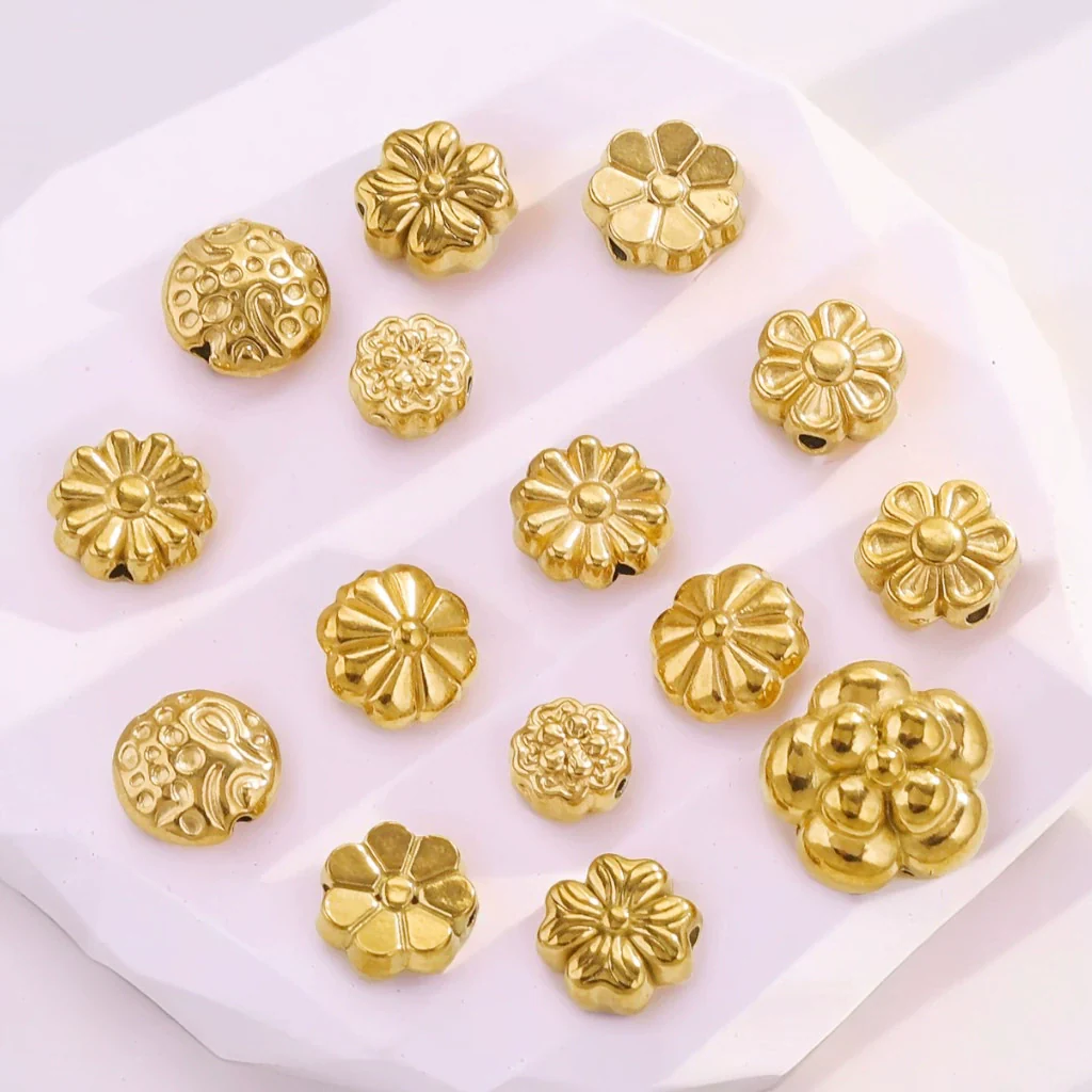 Stainless Steel Perforated Lavender Floret Spacer Beads Gold Pendant Necklace With Totem Pattern Electroplated For Diy Jewelry And Bracelet Wholesale - Image 3